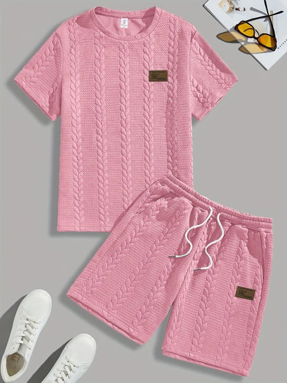 Camiseta de manga curta e shorts com cordão - Marrom, Conjunto de verão
